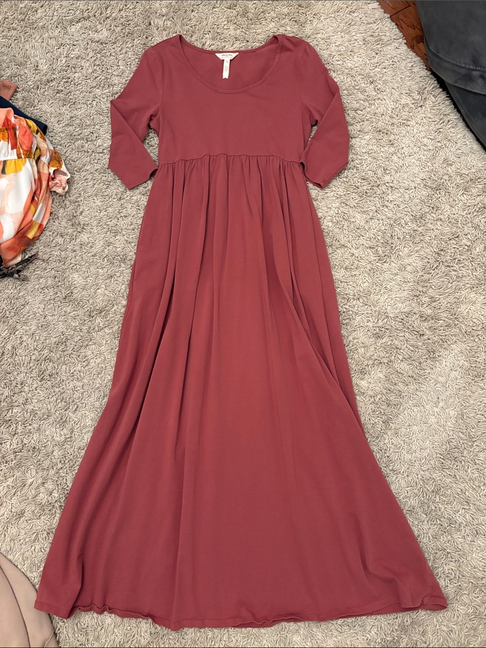 Matilda Jane Dusty Rose Maxi Dress with Three-Quarter Sleeves